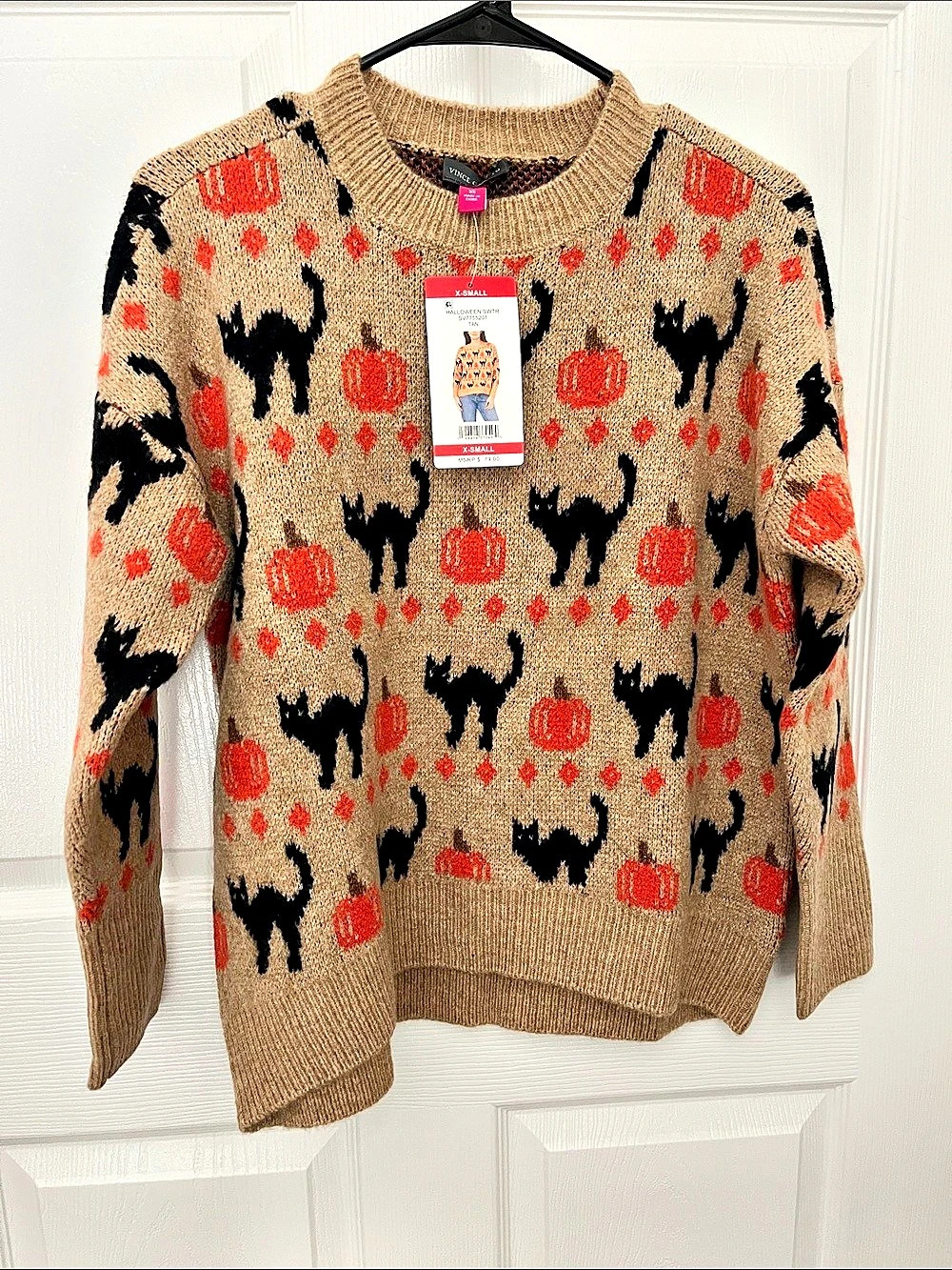 Vince Camuto Halloween Black Cat & Pumpkin Sweater Size XS NWT